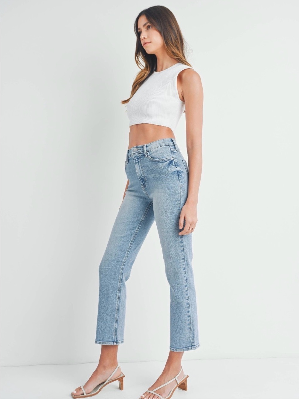 The Nikki Light Blue Cropped Straight Jeans